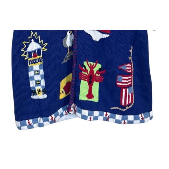 Quacker Factory Cardigan Women Large Blue Coastal Nautical Novelty Beach Ocean - Picture 3 of 7
